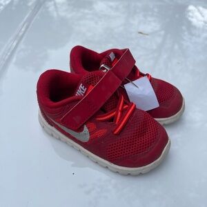 Nike Red and White Sneakers with Velcro Strap